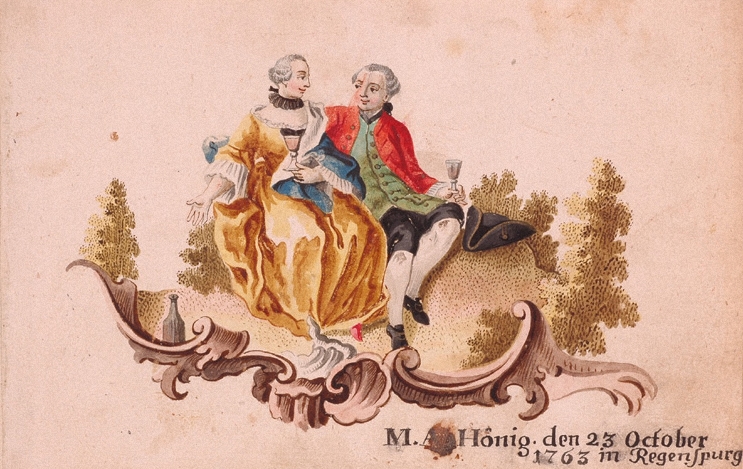 Watercolor Of An Amorous Couple by M.A. Hoenig, 1763